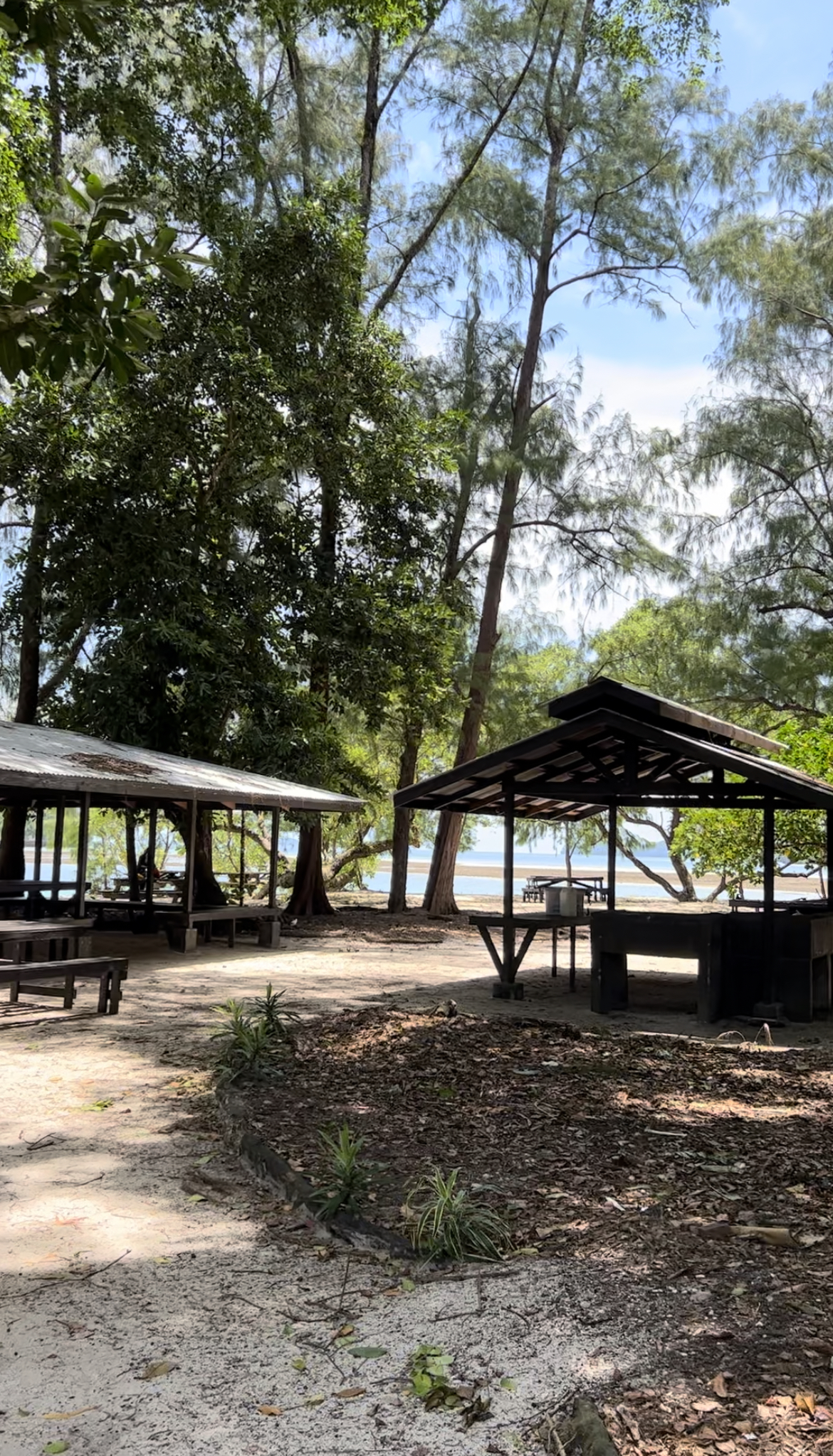 Picnic tables at Shark Island, Palau.