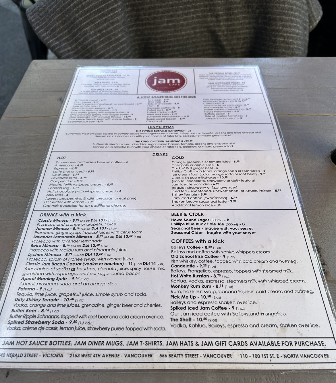 Jam Cafe Vancouver Menu