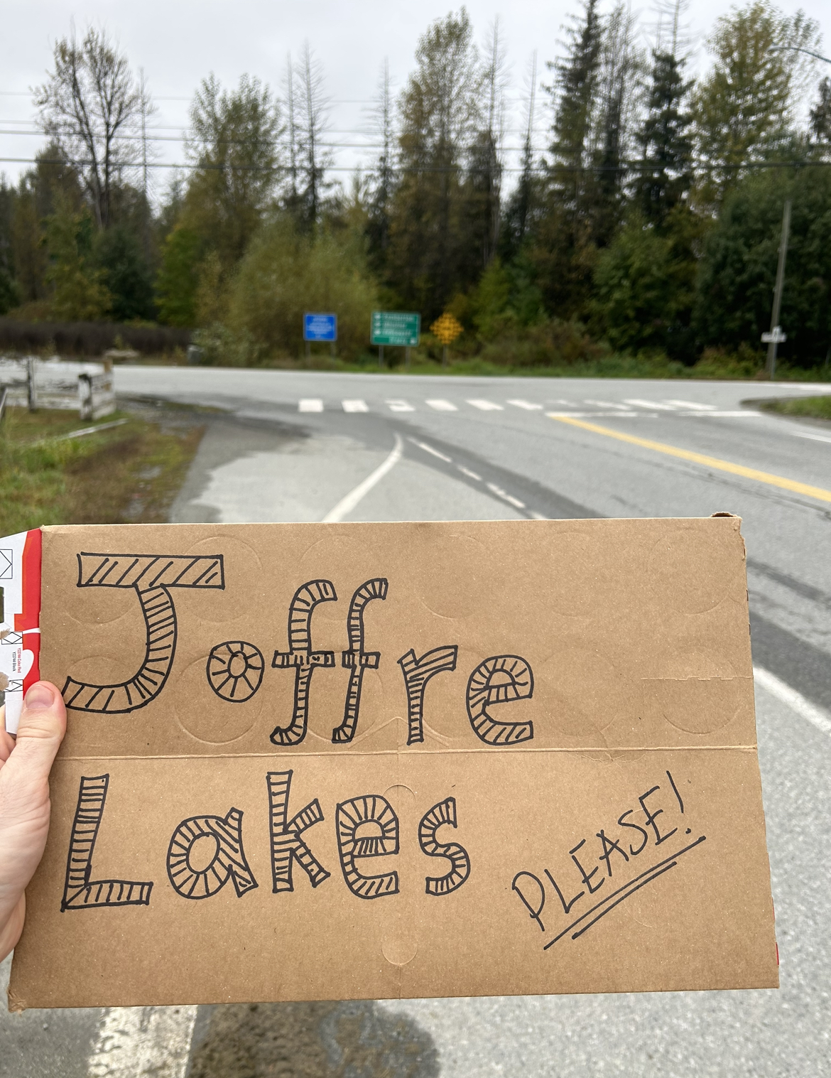 Joffre Lakes Hitchhiking Sign