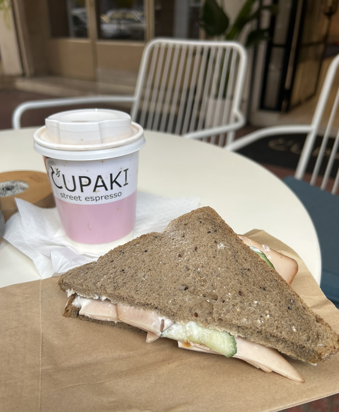 Cupaki Street Espresso Pagkrati Athens Greece coffee and sandwich