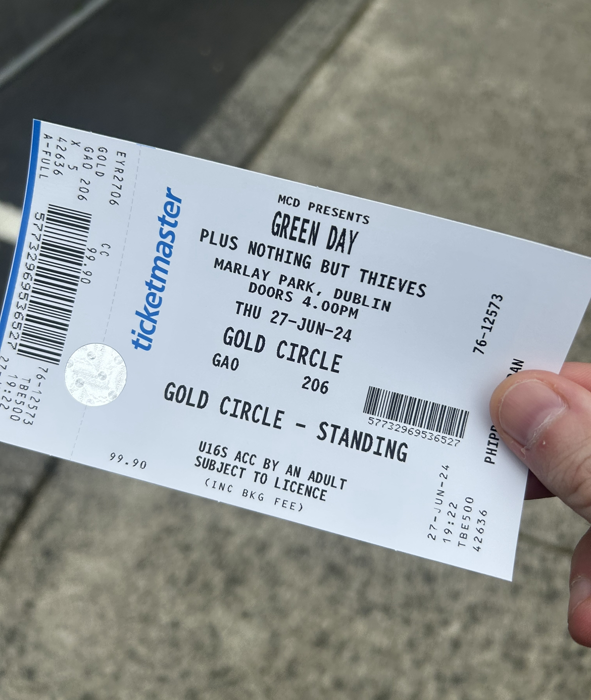 Green Day Concert Ticket Marlay Park Dublin Ireland