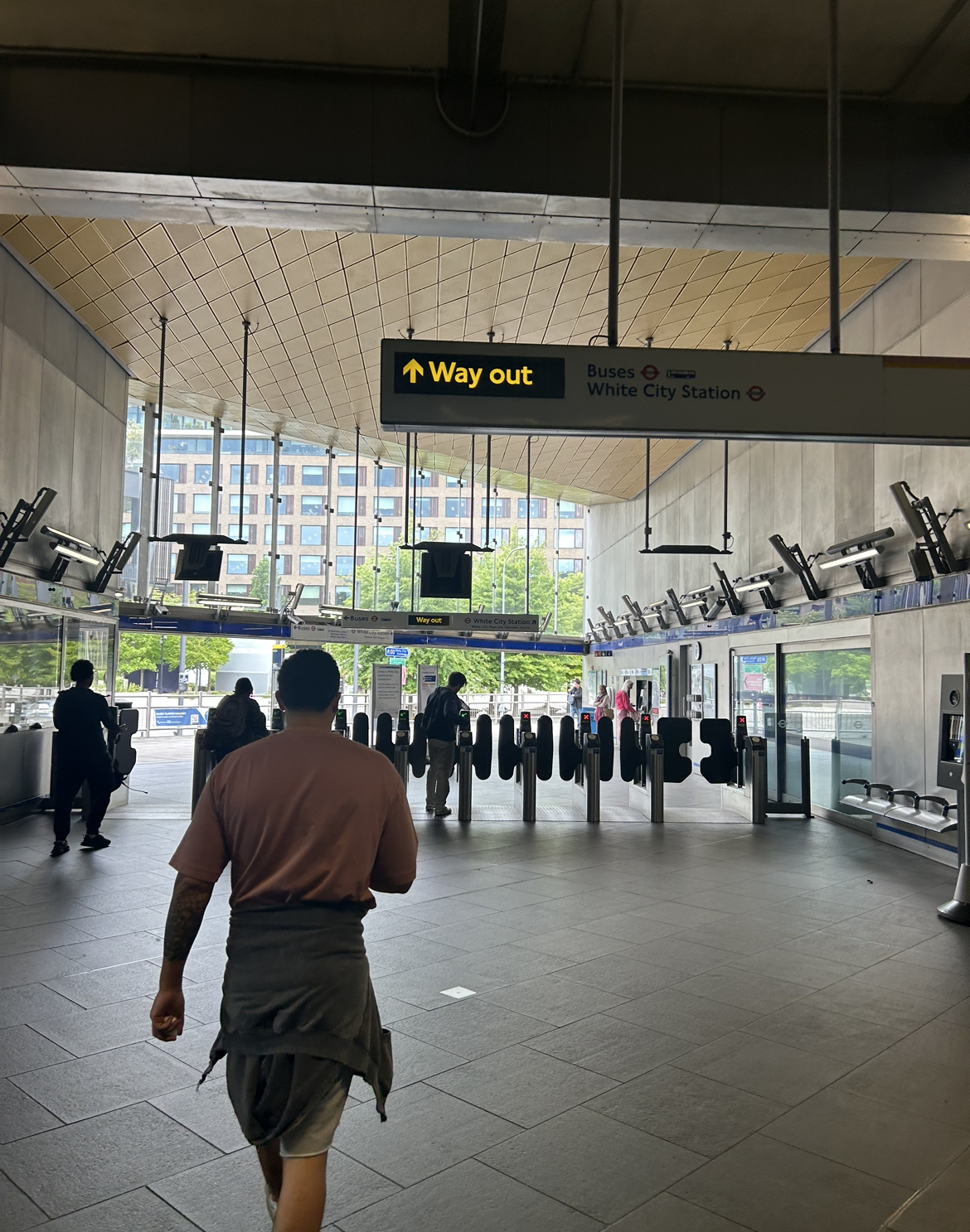 White City Tube Station exit. London, England.