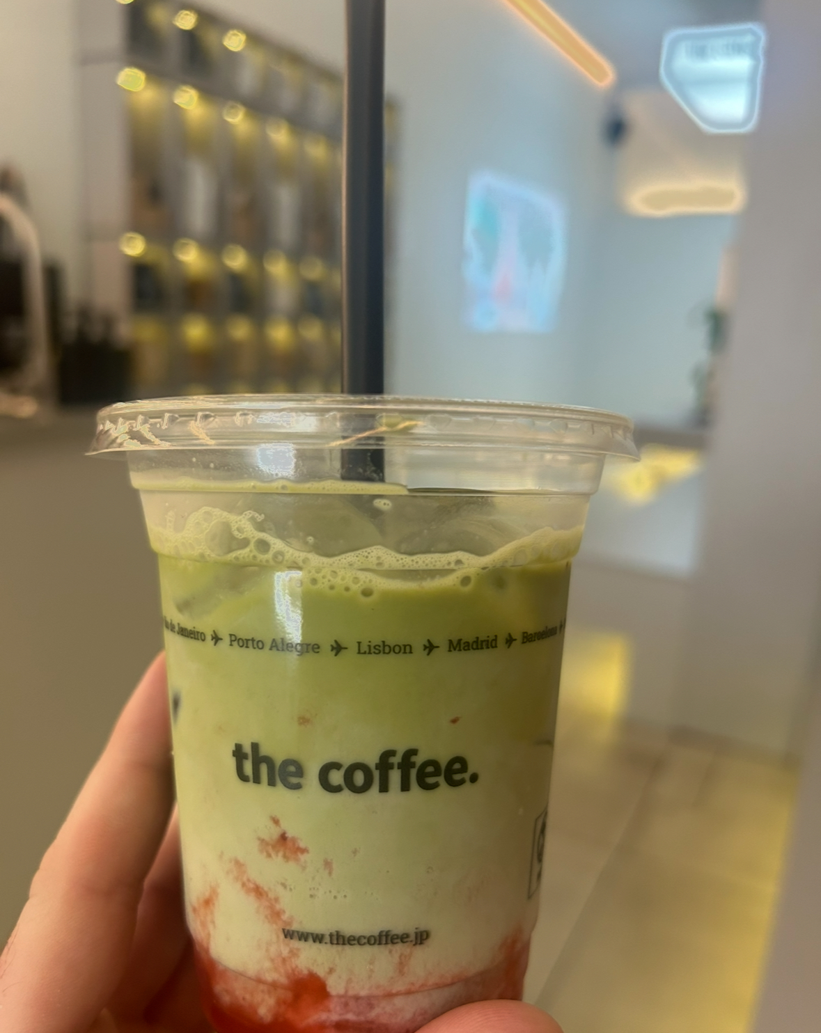 Strawberry and Matcha drink at The Coffee, Barcelona.